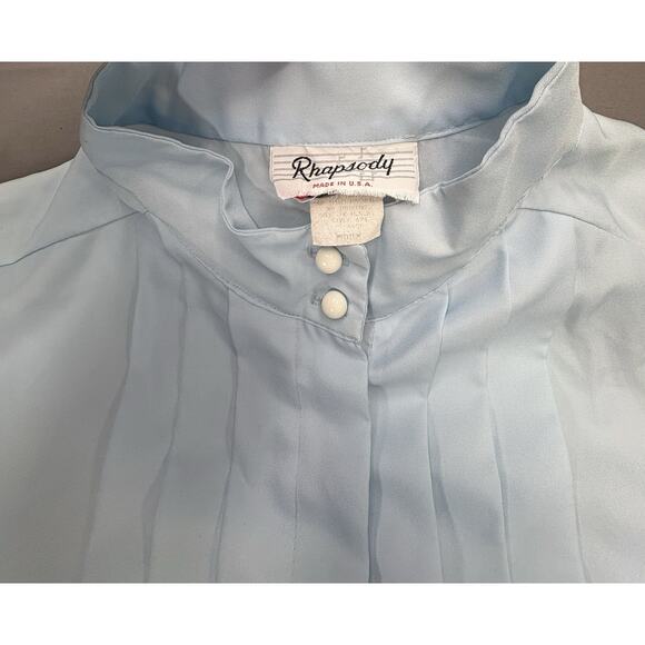Vintage Rhapsody Womens Med70s Pleated Blouse Light Blue Blouse USA Made - Picture 4 of 9